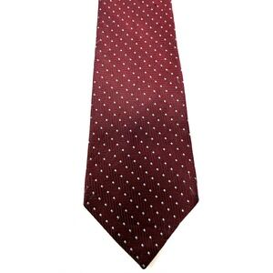Zylos George Machado Mens Silk Tie Burgundy Red Herringbone Chevron White Dot